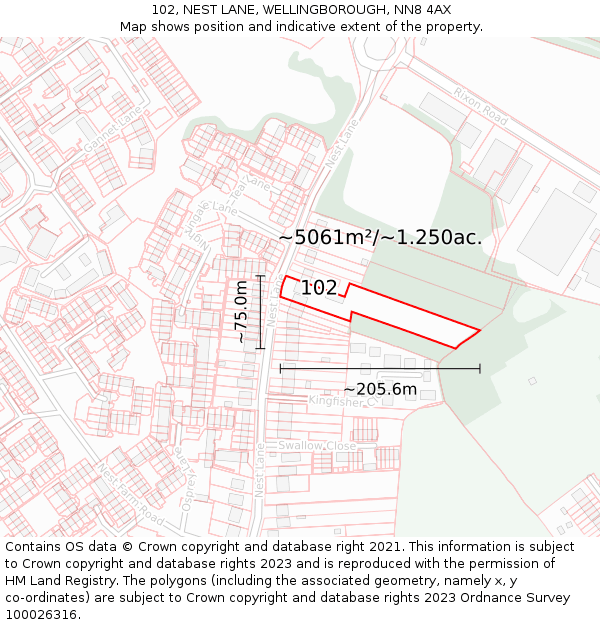 102, NEST LANE, WELLINGBOROUGH, NN8 4AX: Plot and title map