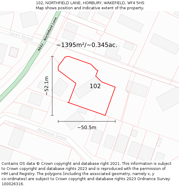 102, NORTHFIELD LANE, HORBURY, WAKEFIELD, WF4 5HS: Plot and title map