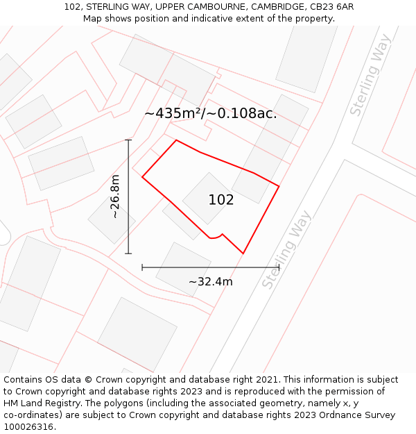 102, STERLING WAY, UPPER CAMBOURNE, CAMBRIDGE, CB23 6AR: Plot and title map