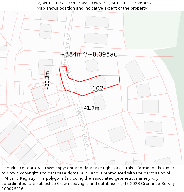 102, WETHERBY DRIVE, SWALLOWNEST, SHEFFIELD, S26 4NZ: Plot and title map