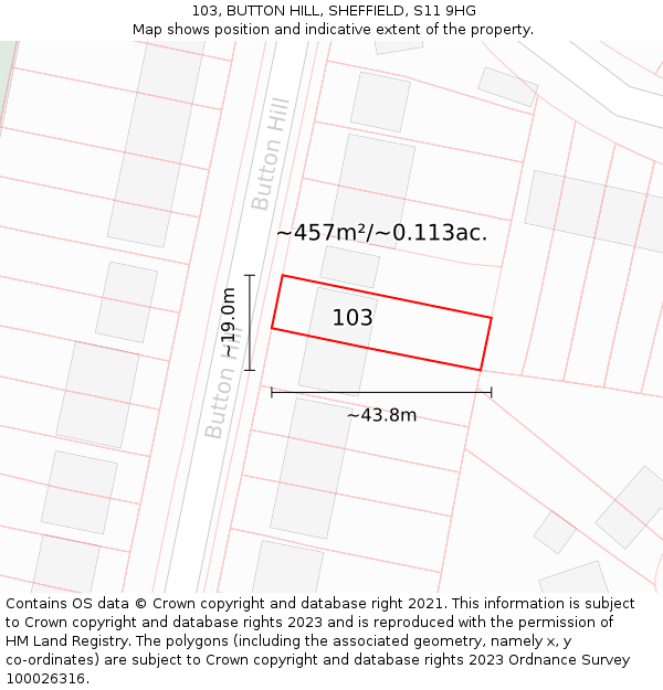 103, BUTTON HILL, SHEFFIELD, S11 9HG: Plot and title map