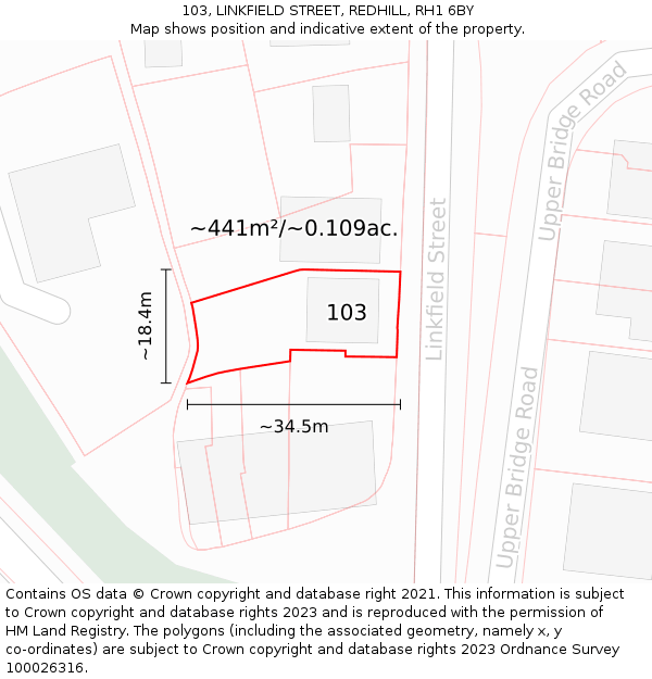 103, LINKFIELD STREET, REDHILL, RH1 6BY: Plot and title map