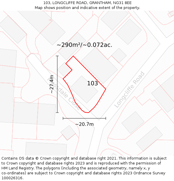 103, LONGCLIFFE ROAD, GRANTHAM, NG31 8EE: Plot and title map