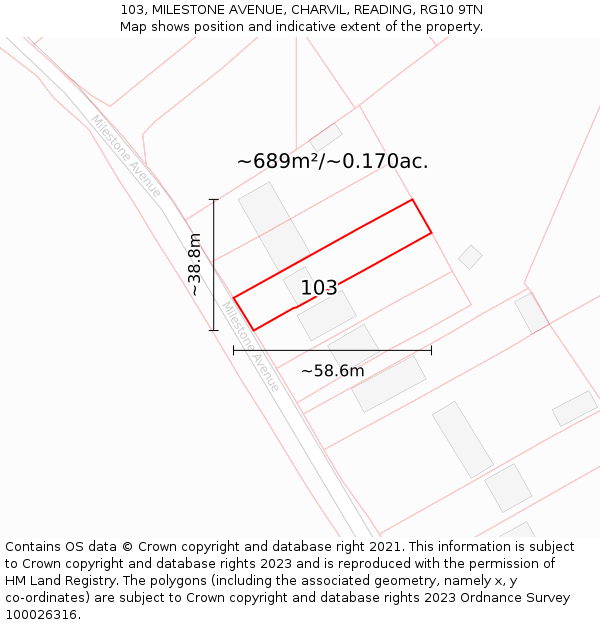 103, MILESTONE AVENUE, CHARVIL, READING, RG10 9TN: Plot and title map