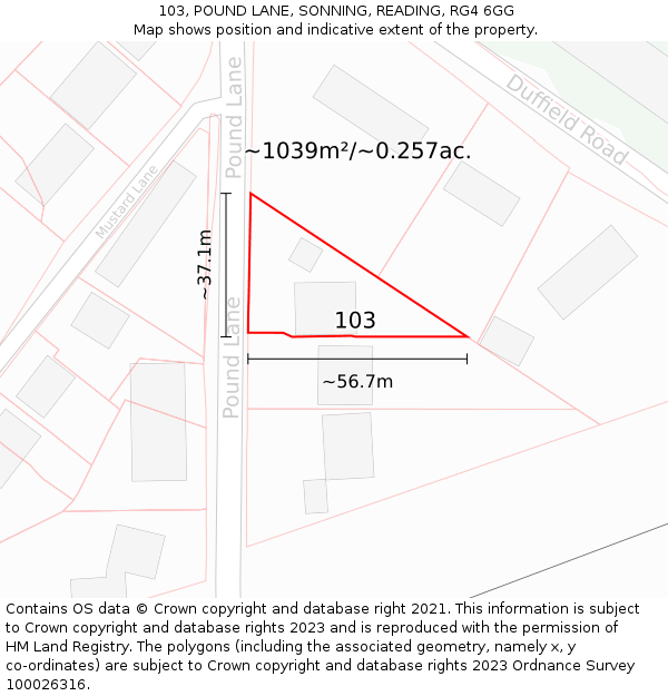 103, POUND LANE, SONNING, READING, RG4 6GG: Plot and title map