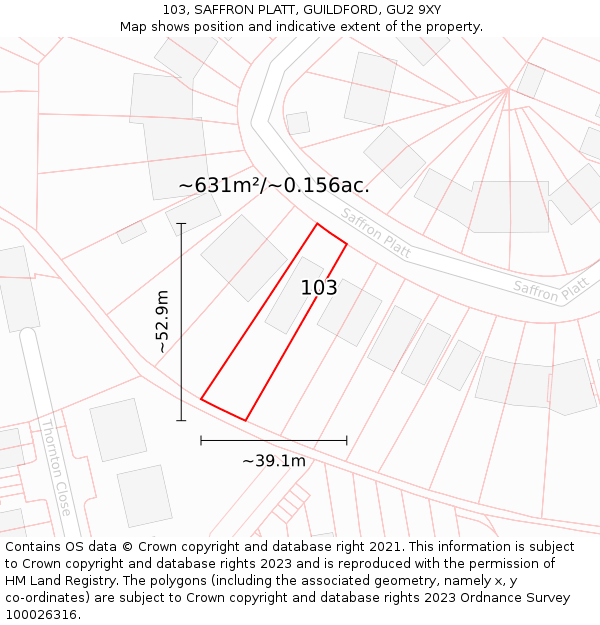 103, SAFFRON PLATT, GUILDFORD, GU2 9XY: Plot and title map