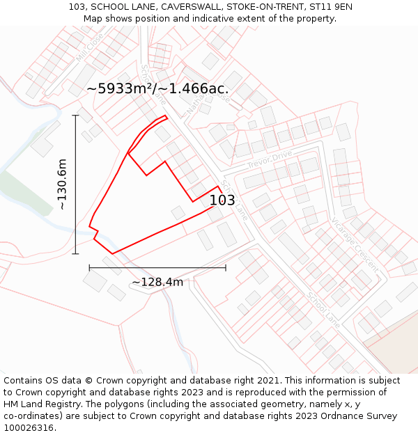 103, SCHOOL LANE, CAVERSWALL, STOKE-ON-TRENT, ST11 9EN: Plot and title map