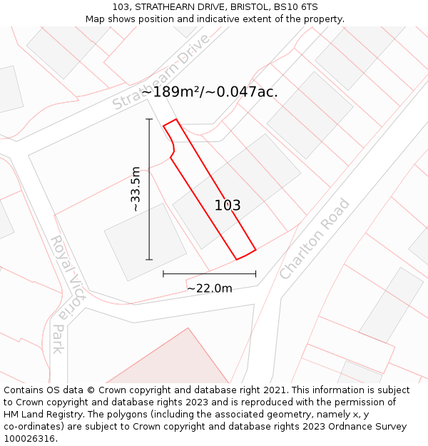 103, STRATHEARN DRIVE, BRISTOL, BS10 6TS: Plot and title map