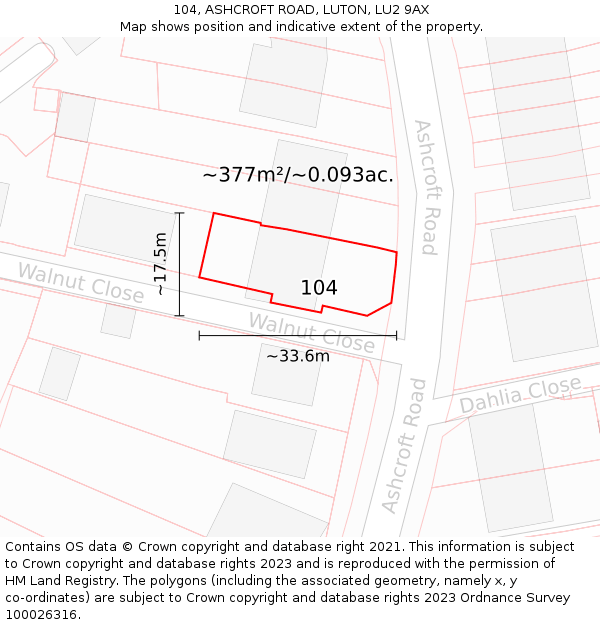 104, ASHCROFT ROAD, LUTON, LU2 9AX: Plot and title map