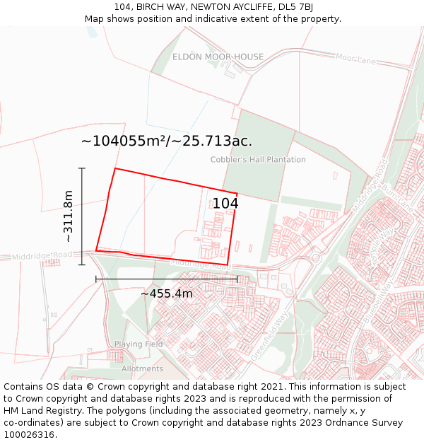 104, BIRCH WAY, NEWTON AYCLIFFE, DL5 7BJ: Plot and title map