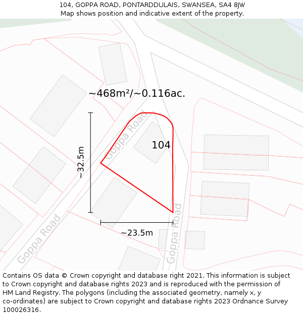 104, GOPPA ROAD, PONTARDDULAIS, SWANSEA, SA4 8JW: Plot and title map