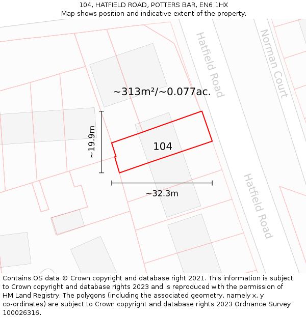 104, HATFIELD ROAD, POTTERS BAR, EN6 1HX: Plot and title map