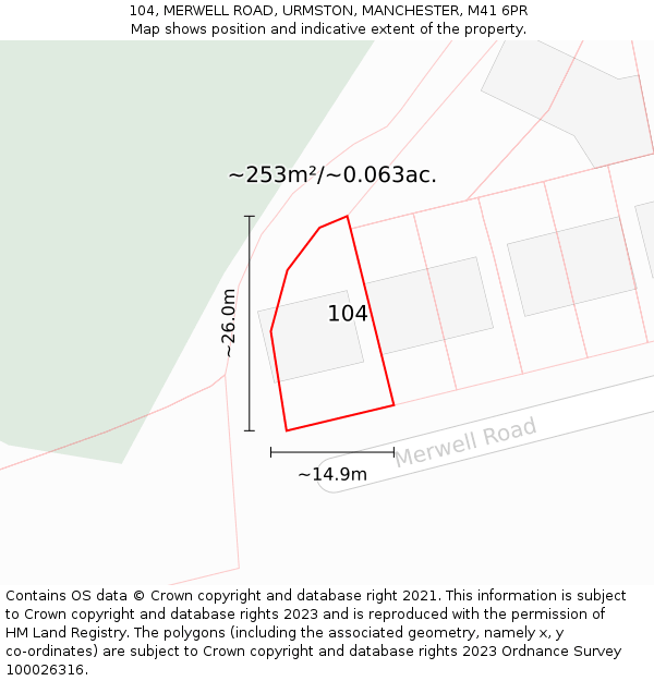 104, MERWELL ROAD, URMSTON, MANCHESTER, M41 6PR: Plot and title map