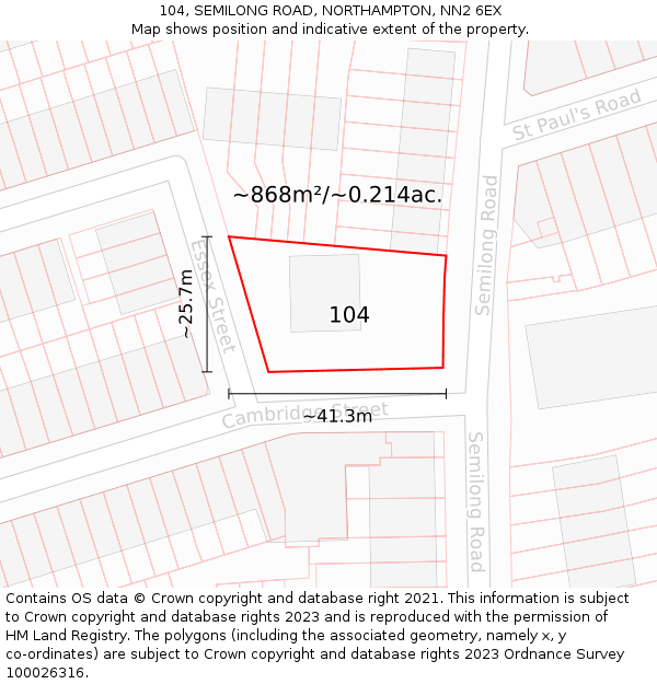 104, SEMILONG ROAD, NORTHAMPTON, NN2 6EX: Plot and title map