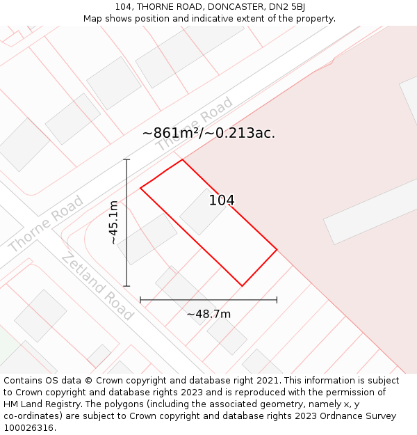 104, THORNE ROAD, DONCASTER, DN2 5BJ: Plot and title map