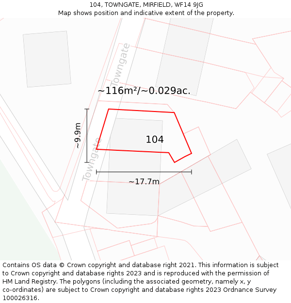 104, TOWNGATE, MIRFIELD, WF14 9JG: Plot and title map