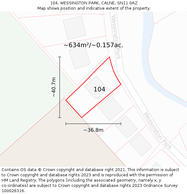 104, WESSINGTON PARK, CALNE, SN11 0AZ: Plot and title map