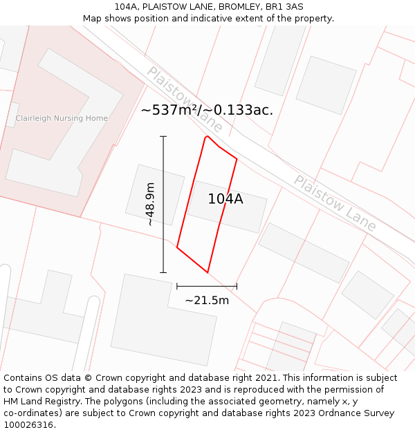 104A, PLAISTOW LANE, BROMLEY, BR1 3AS: Plot and title map