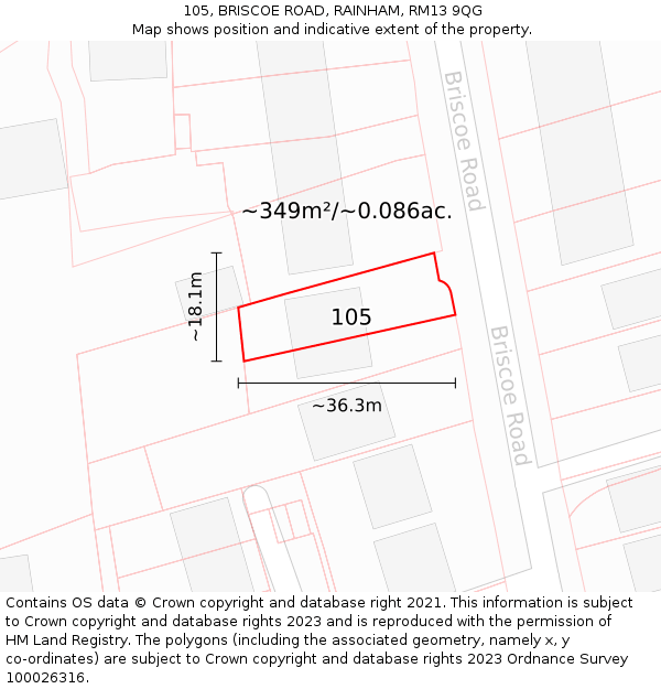 105, BRISCOE ROAD, RAINHAM, RM13 9QG: Plot and title map