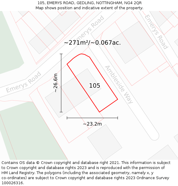 105, EMERYS ROAD, GEDLING, NOTTINGHAM, NG4 2QR: Plot and title map