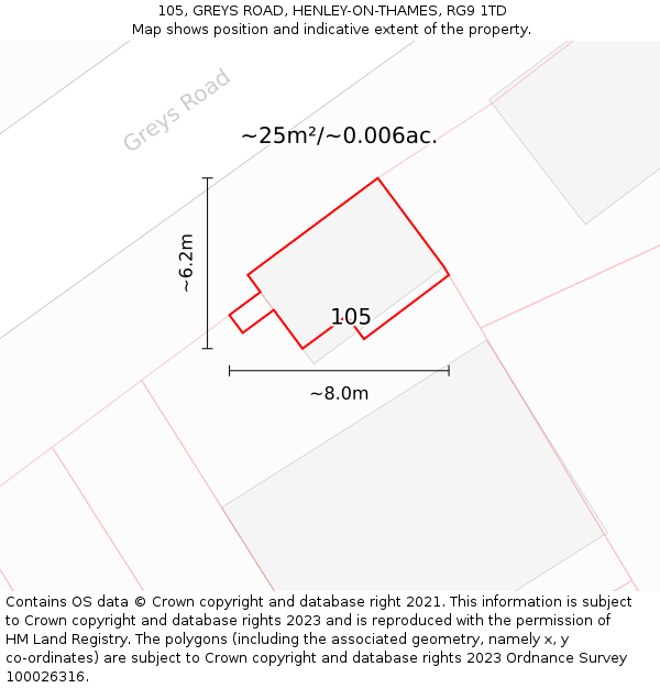 105, GREYS ROAD, HENLEY-ON-THAMES, RG9 1TD: Plot and title map