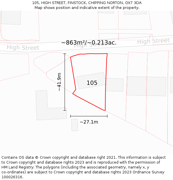 105, HIGH STREET, FINSTOCK, CHIPPING NORTON, OX7 3DA: Plot and title map