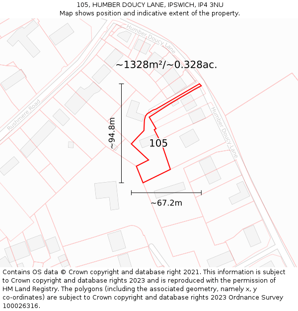 105, HUMBER DOUCY LANE, IPSWICH, IP4 3NU: Plot and title map