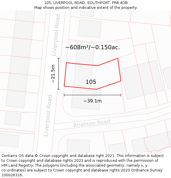 105, LIVERPOOL ROAD, SOUTHPORT, PR8 4DB: Plot and title map