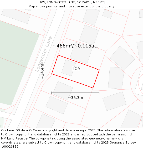 105, LONGWATER LANE, NORWICH, NR5 0TJ: Plot and title map