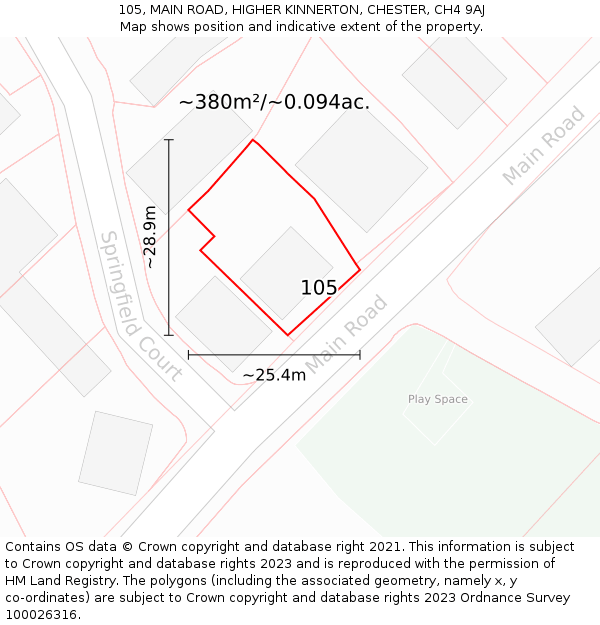 105, MAIN ROAD, HIGHER KINNERTON, CHESTER, CH4 9AJ: Plot and title map