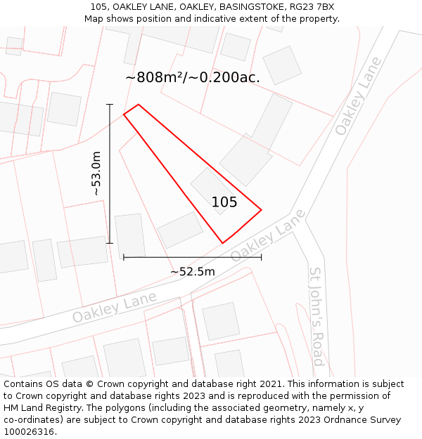 105, OAKLEY LANE, OAKLEY, BASINGSTOKE, RG23 7BX: Plot and title map