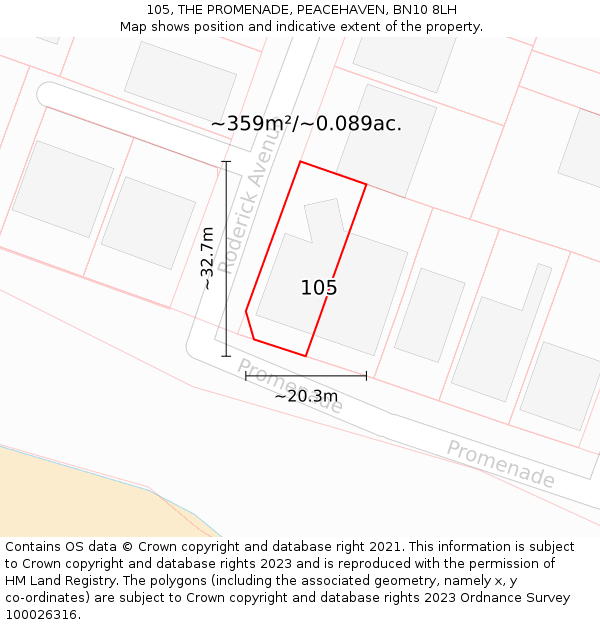 105, THE PROMENADE, PEACEHAVEN, BN10 8LH: Plot and title map