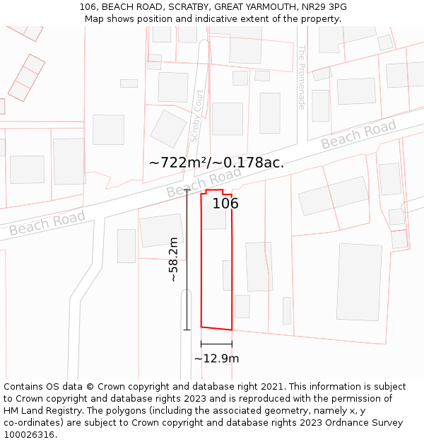 106, BEACH ROAD, SCRATBY, GREAT YARMOUTH, NR29 3PG: Plot and title map