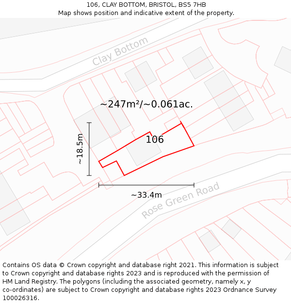 106, CLAY BOTTOM, BRISTOL, BS5 7HB: Plot and title map