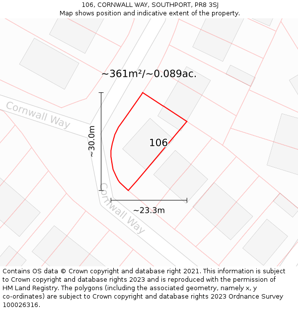 106, CORNWALL WAY, SOUTHPORT, PR8 3SJ: Plot and title map