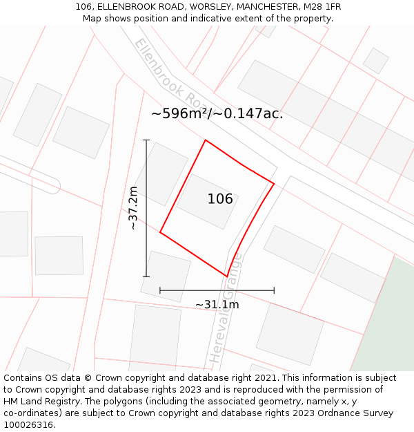 106, ELLENBROOK ROAD, WORSLEY, MANCHESTER, M28 1FR: Plot and title map