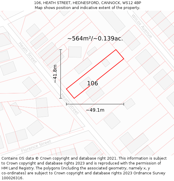 106, HEATH STREET, HEDNESFORD, CANNOCK, WS12 4BP: Plot and title map