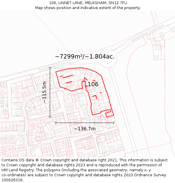 106, LINNET LANE, MELKSHAM, SN12 7FU: Plot and title map