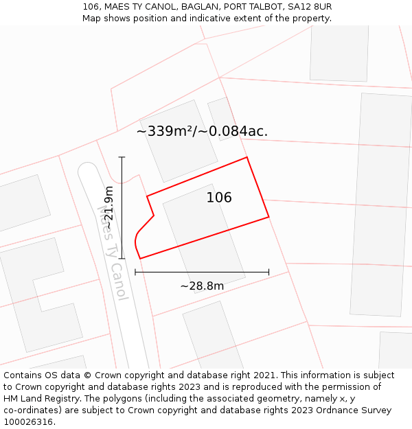 106, MAES TY CANOL, BAGLAN, PORT TALBOT, SA12 8UR: Plot and title map