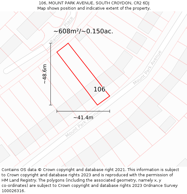 106, MOUNT PARK AVENUE, SOUTH CROYDON, CR2 6DJ: Plot and title map