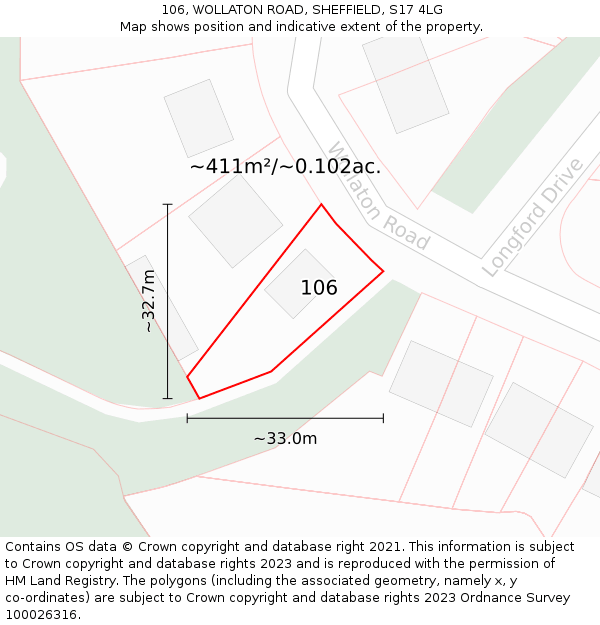 106, WOLLATON ROAD, SHEFFIELD, S17 4LG: Plot and title map