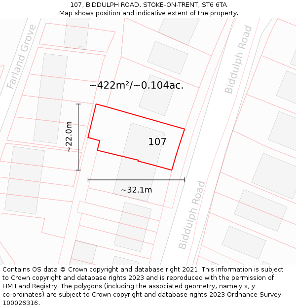 107, BIDDULPH ROAD, STOKE-ON-TRENT, ST6 6TA: Plot and title map