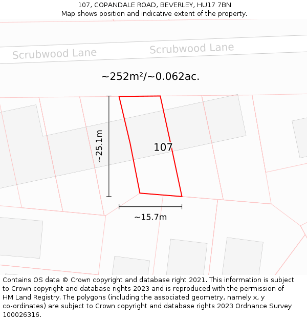 107, COPANDALE ROAD, BEVERLEY, HU17 7BN: Plot and title map