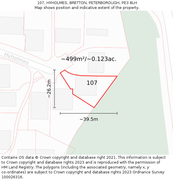 107, HYHOLMES, BRETTON, PETERBOROUGH, PE3 8LH: Plot and title map