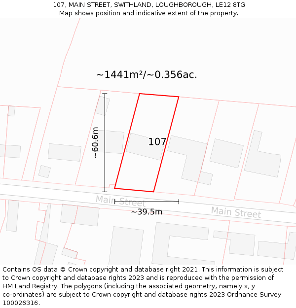 107, MAIN STREET, SWITHLAND, LOUGHBOROUGH, LE12 8TG: Plot and title map