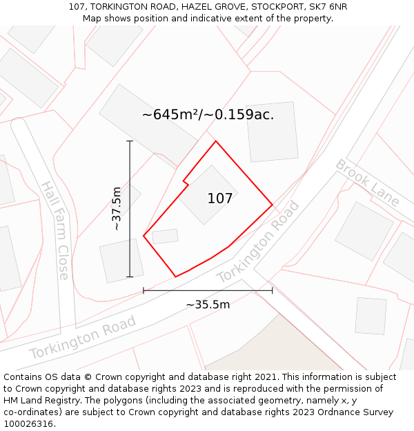 107, TORKINGTON ROAD, HAZEL GROVE, STOCKPORT, SK7 6NR: Plot and title map