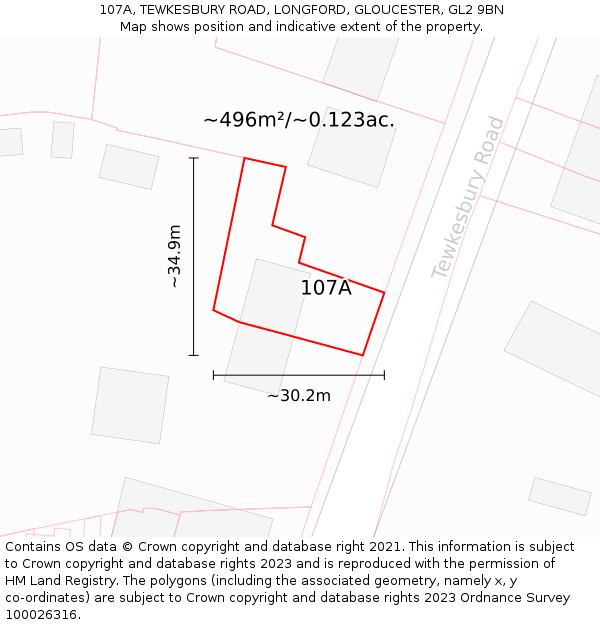 107A, TEWKESBURY ROAD, LONGFORD, GLOUCESTER, GL2 9BN: Plot and title map