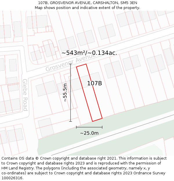 107B, GROSVENOR AVENUE, CARSHALTON, SM5 3EN: Plot and title map