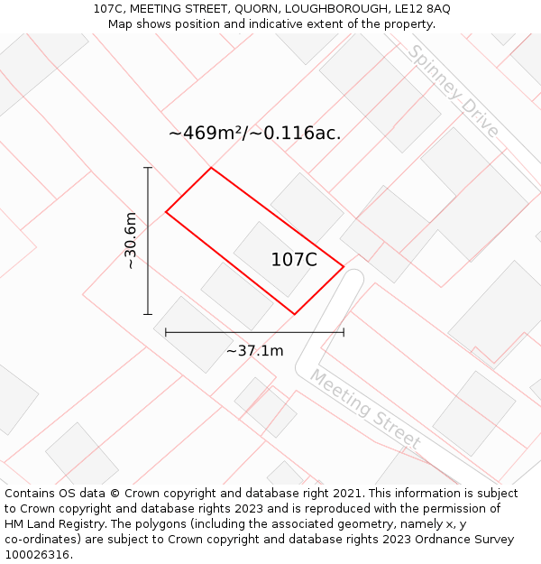 107C, MEETING STREET, QUORN, LOUGHBOROUGH, LE12 8AQ: Plot and title map