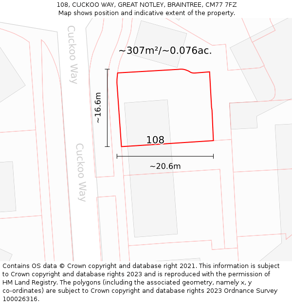 108, CUCKOO WAY, GREAT NOTLEY, BRAINTREE, CM77 7FZ: Plot and title map